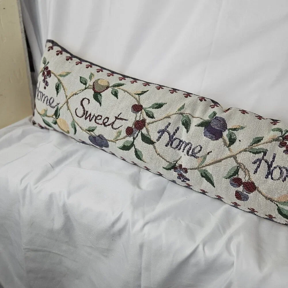 Vintage Needlepoint Lumbar Pillow Home Sweet Home Floral Tapestry Farmhouse 36